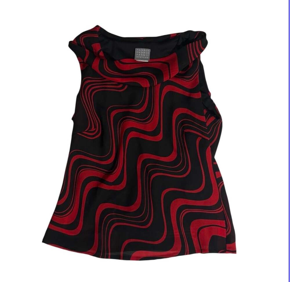 Rabbit Designs Top Size 14M Red Black Swirl Cowl Neck Sleeveless Blouse Y2K